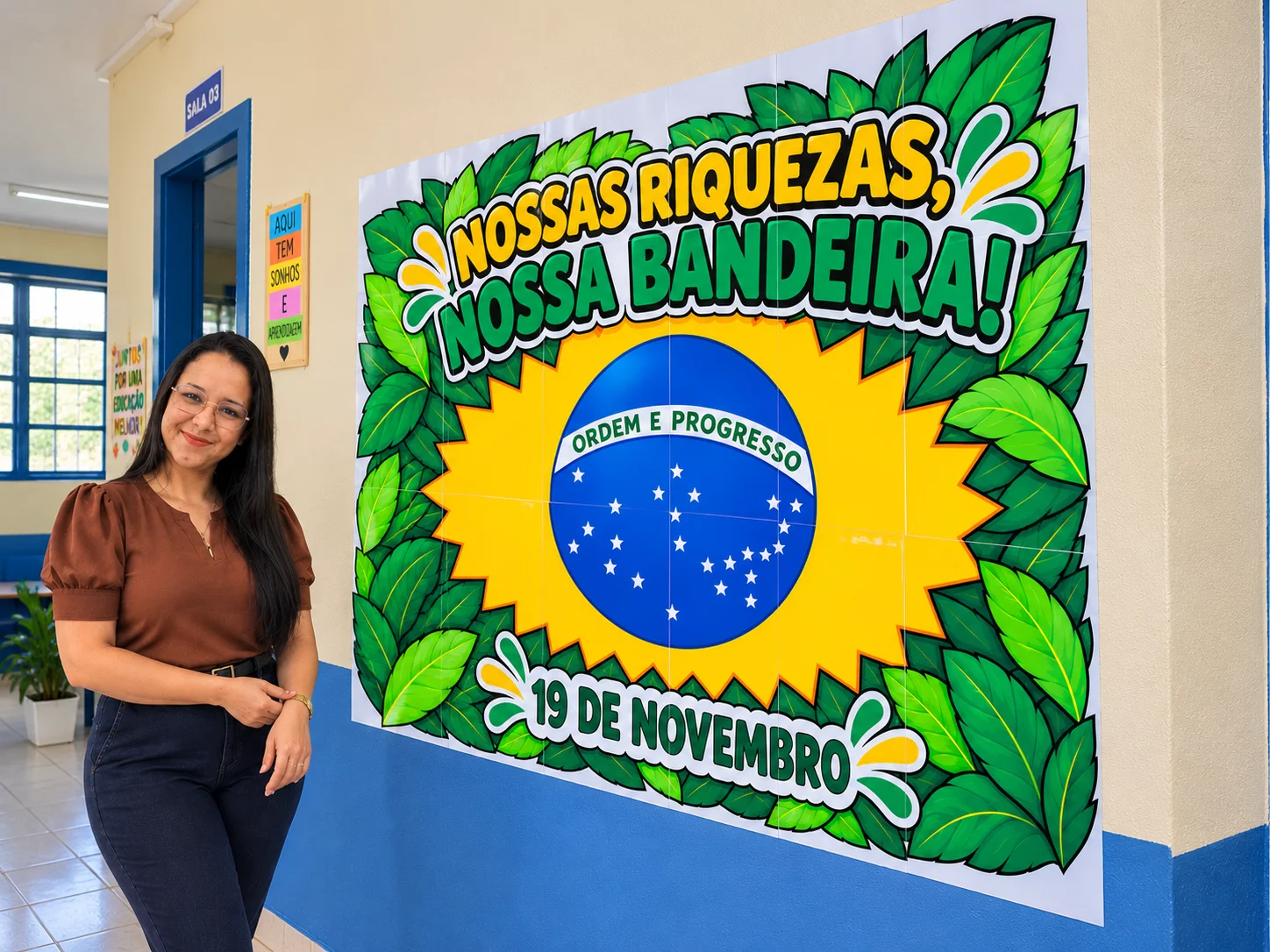 Painel Dia da Bandeira do Brasil – 19 de Novembro — amostra 3: Painel Dia da Bandeira ampliado em 18 folhas A4, pronto para…
