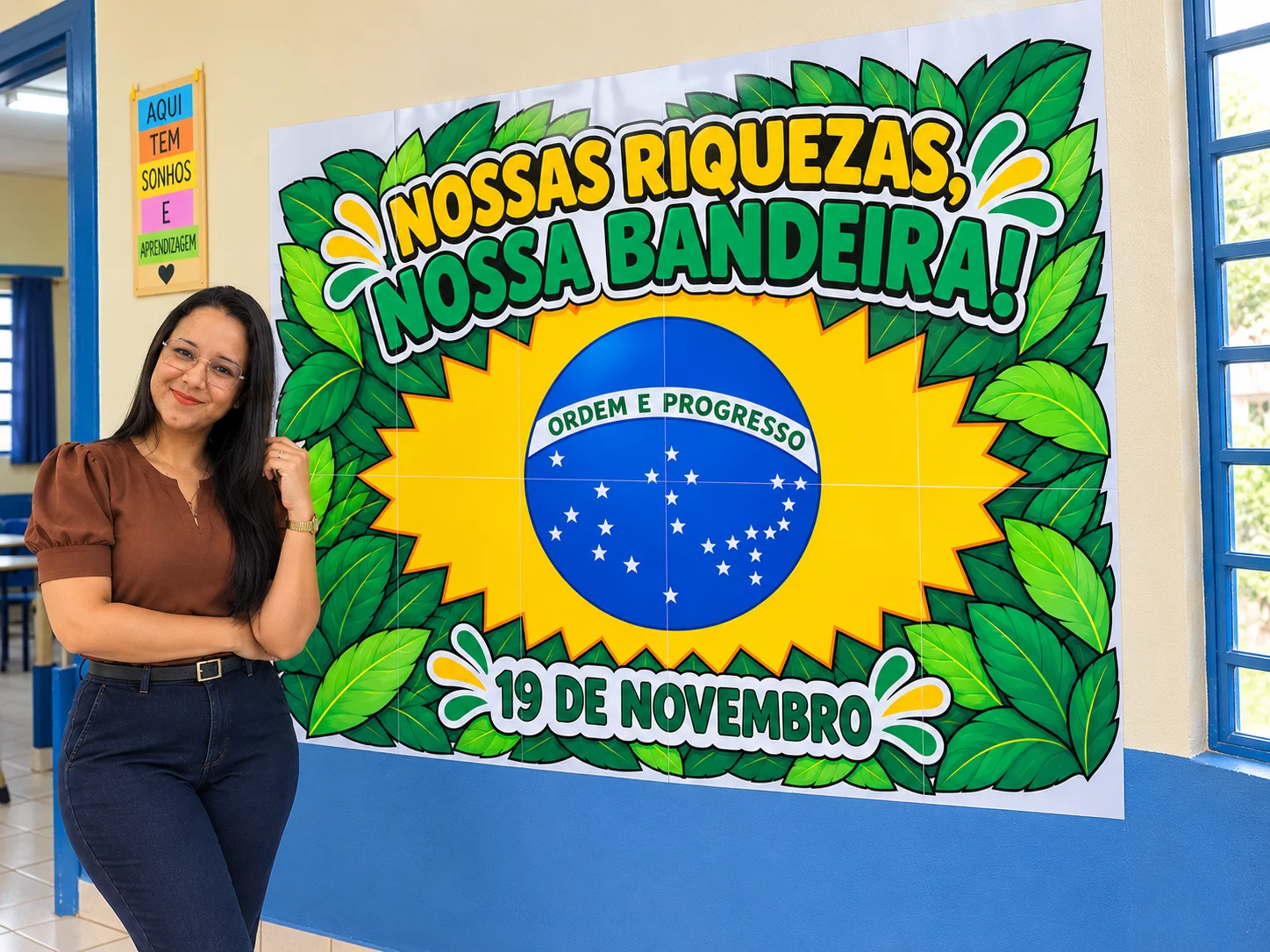 Painel Dia da Bandeira do Brasil – 19 de Novembro — amostra 4: Painel Dia da Bandeira ampliado em 18 folhas A4, pronto para…