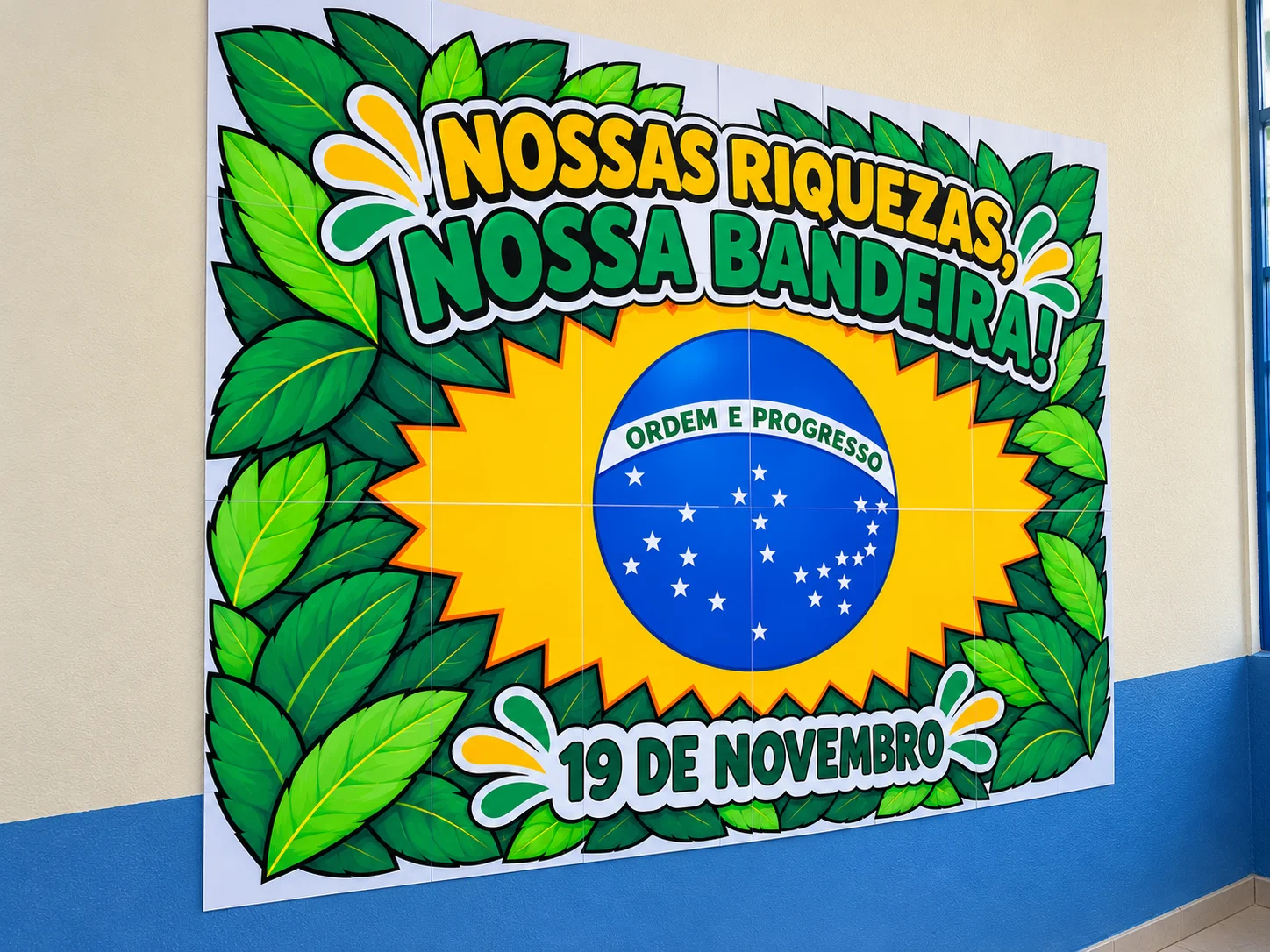 Painel Dia da Bandeira do Brasil – 19 de Novembro — amostra 5: Painel Dia da Bandeira ampliado em 18 folhas A4, pronto para…