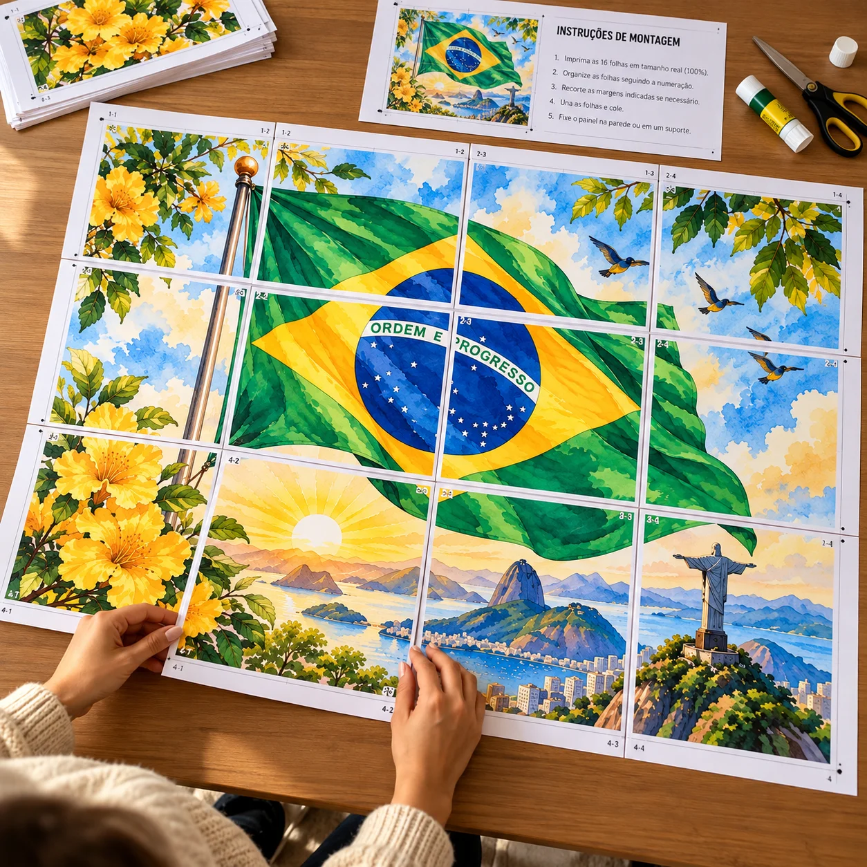 Painel Dia da Bandeira do Brasil para Escola — amostra 1: Painel Dia da Bandeira do Brasil em Mosaico para Escola – PDF…