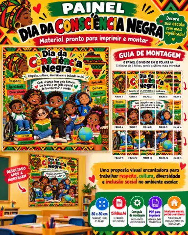 Painel Dia da Consciência Negra para imprimir com guia — amostra 1: O que é Painel Dia da Consciência Negra para imprimir com guia — amostra 1: O que é