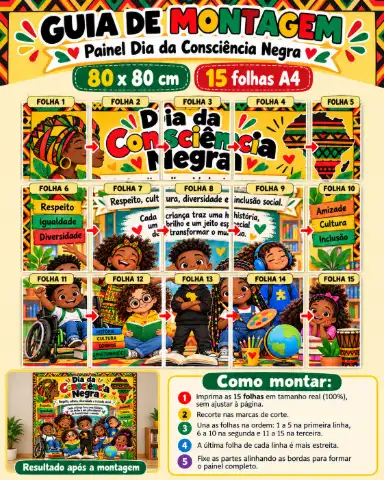 Painel Dia da Consciência Negra para imprimir com guia — amostra 3: Como usar em sala Painel Dia da Consciência Negra para imprimir com guia — amostra 3: Como usar em sala