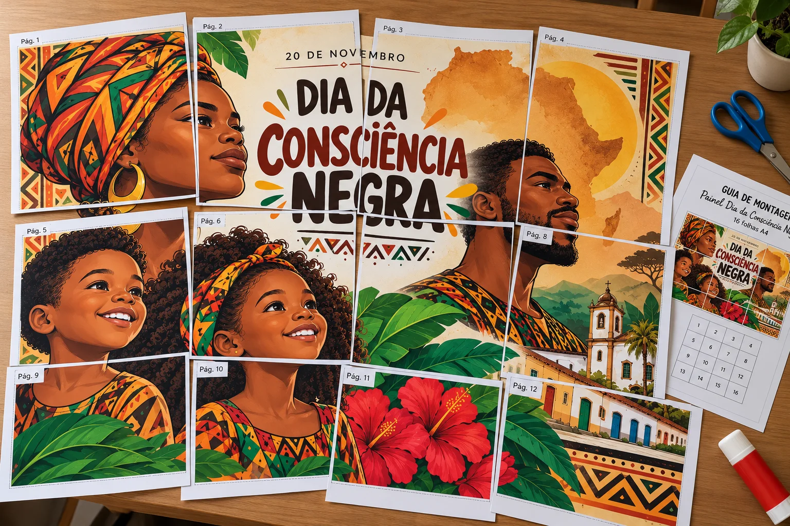 Painel Dia da Consciência Negra para Imprimir - 20 de Novembro — amostra 1: Painel Dia da Consciência Negra para Imprimir —…