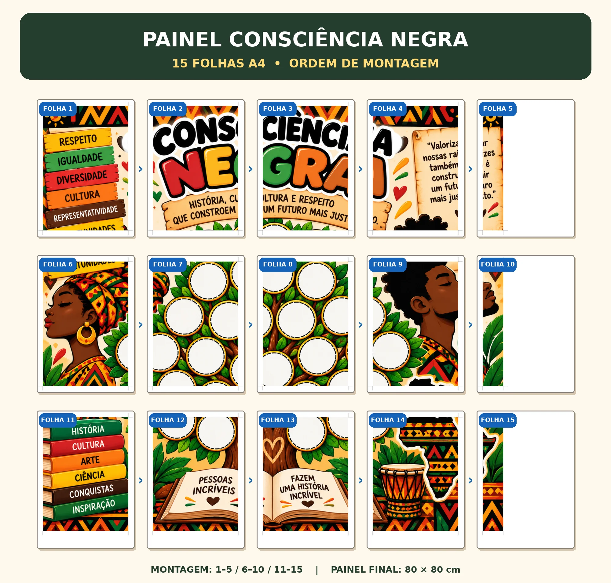 Painel Dia da Consciência Negra: Tamanho G 80×80 cm 1º e 2º Ano PDF — amostra 3: ✅ Ideal para murais, corredores e salas de…