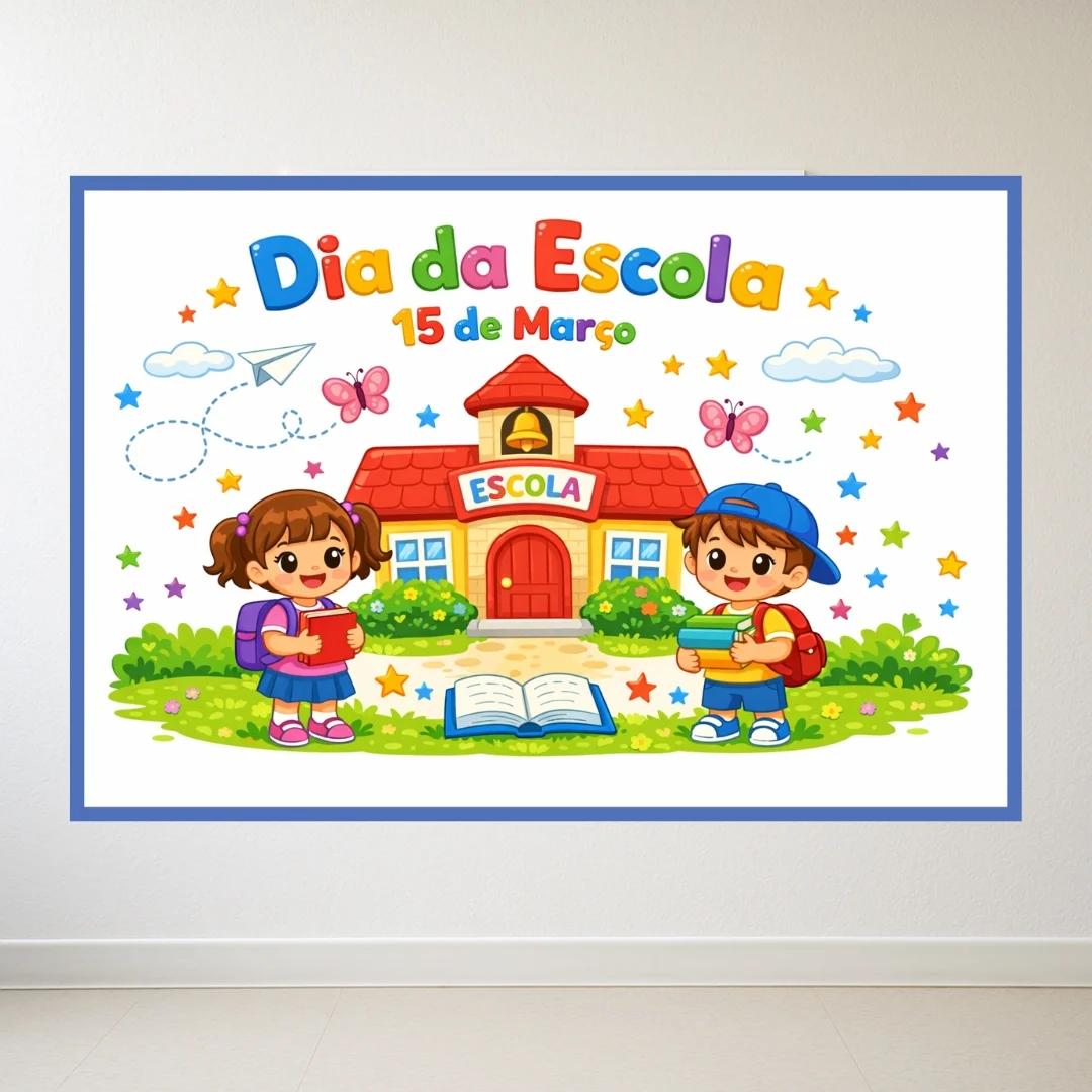 Painel Dia da Escola – 15 de Março (3 Tamanhos) — amostra 2: Celebre o Dia da Escola – 15 de março com um painel colorido,…