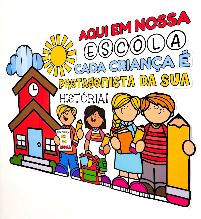 Painel Dia da Escola: Criança Protagonista para Imprimir — amostra 1: Painel Dia da Escola com foco no protagonismo infantil