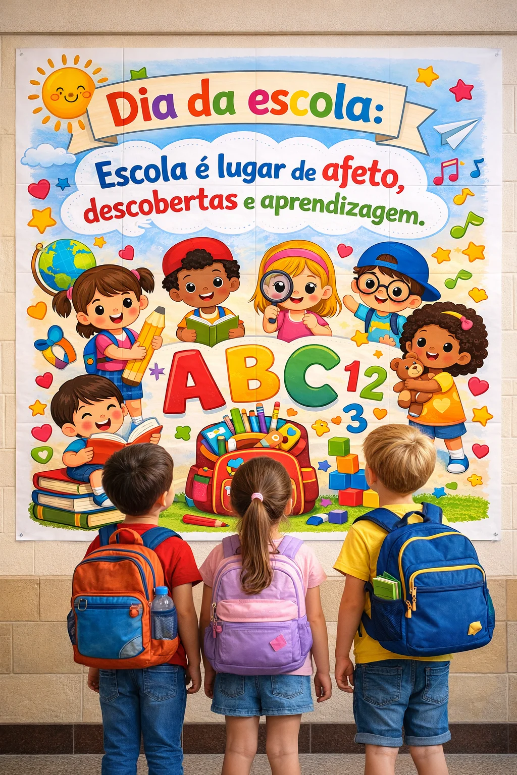 Painel dia da escola — amostra 1: Painel Dia da Escola – Arquivo ampliado em 16 folhas A4 Este lindo painel temático do Dia…