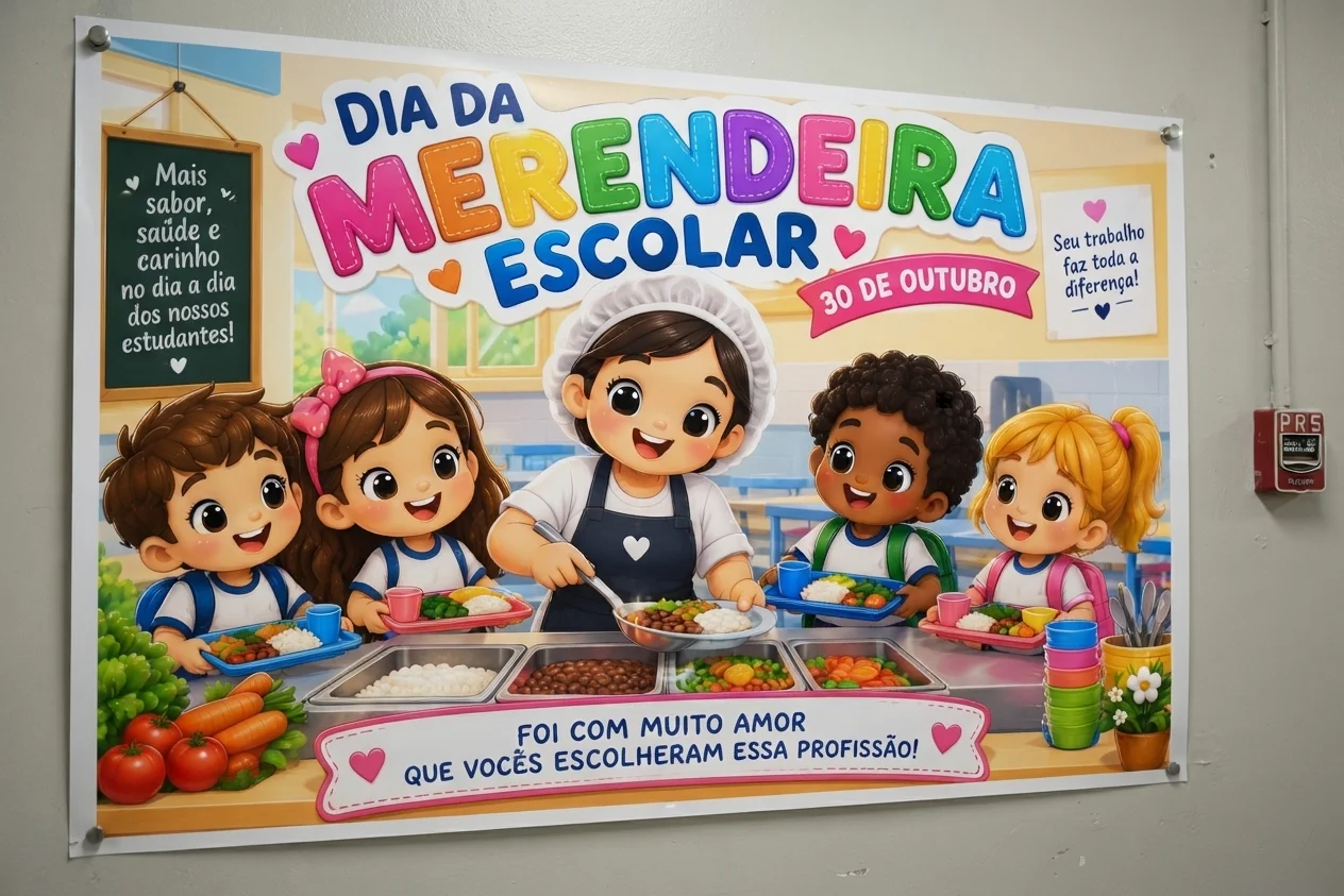 Painel Dia da Merendeira Escolar – Homenagem com Carinho — amostra 2: Painel Dia da Merendeira Escolar para homenagear as…