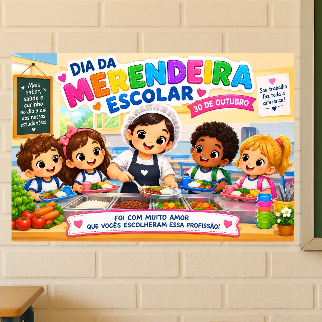 Painel Dia da Merendeira Escolar – Homenagem com Carinho — amostra 3: Painel Dia da Merendeira Escolar para homenagear as…