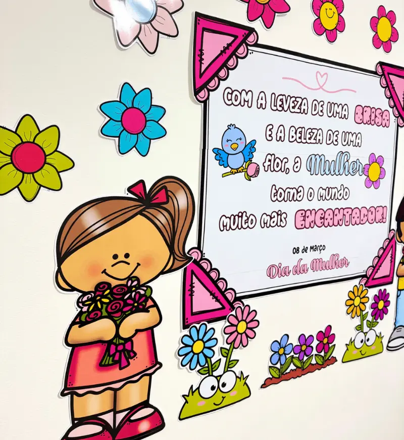 Painel Dia da Mulher com Cartão para Mimo em PDF — amostra 1: Painel Dia da Mulher para uma homenagem na escola