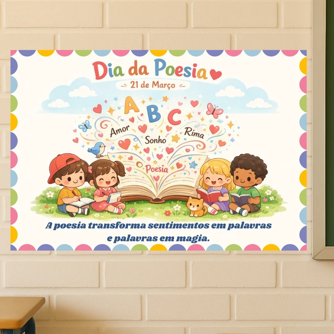 Painel Dia da Poesia - 21 de Março (3 Tamanhos) — Alfabetização para Educação Infantil: Celebre a magia das palavras com o…