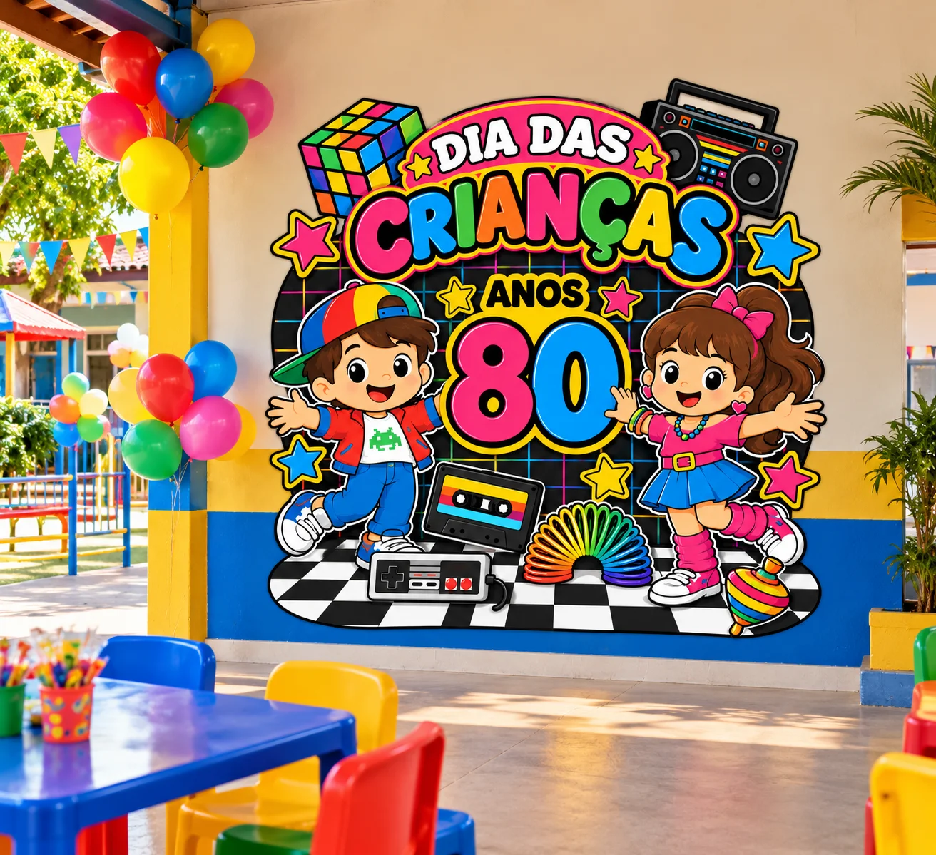 Painel Dia das Crianças – Ano Letivo / anos 80 — Alfabetização para Educação Infantil: Um painel alegre e colorido para…