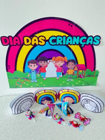 Painel Dia das Crianças Arco-Íris com Lembrancinhas para Imprimir — capa do material