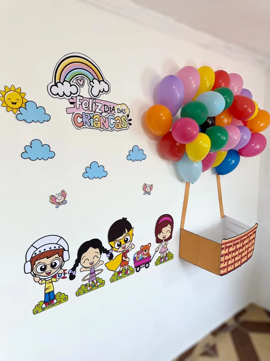 Painel Dia das Crianças com Balões para Imprimir — amostra 1: 🎈 PAINEL DIA DAS CRIANÇAS – DECORAÇÃO INFANTIL 🎈