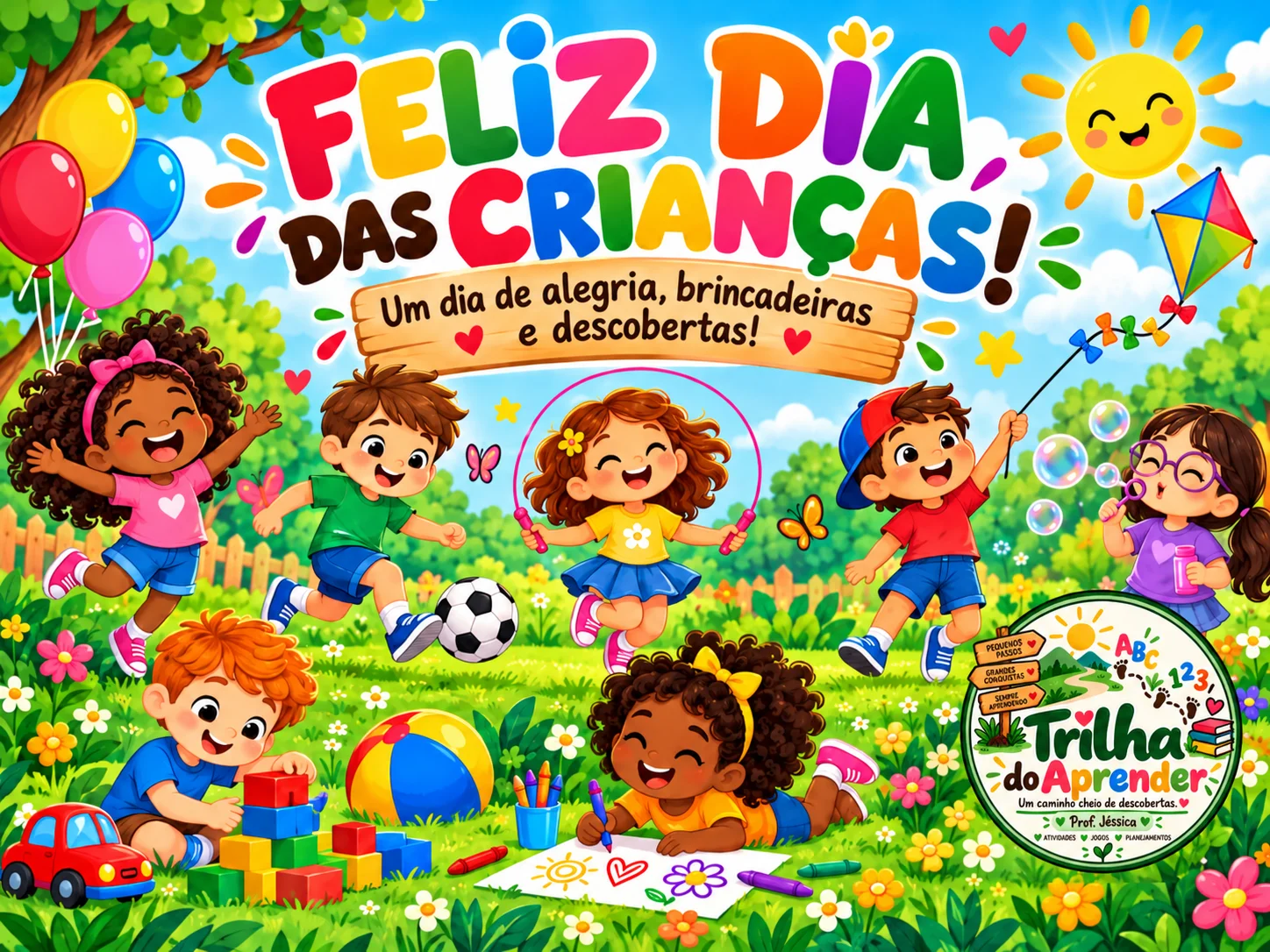 Painel Dia das Crianças – Crianças Brincando | Decoração para Sala — amostra 1: Um painel lindo e colorido para deixar a…