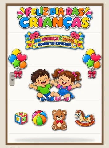 Painel Dia das Crianças – Decoração de Porta — amostra 1: Painel Dia das Crianças pronto para imprimir e montar
