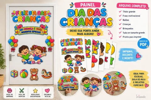 Painel Dia das Crianças – Decoração de Porta — amostra 2: Painel Dia das Crianças pronto para imprimir e montar