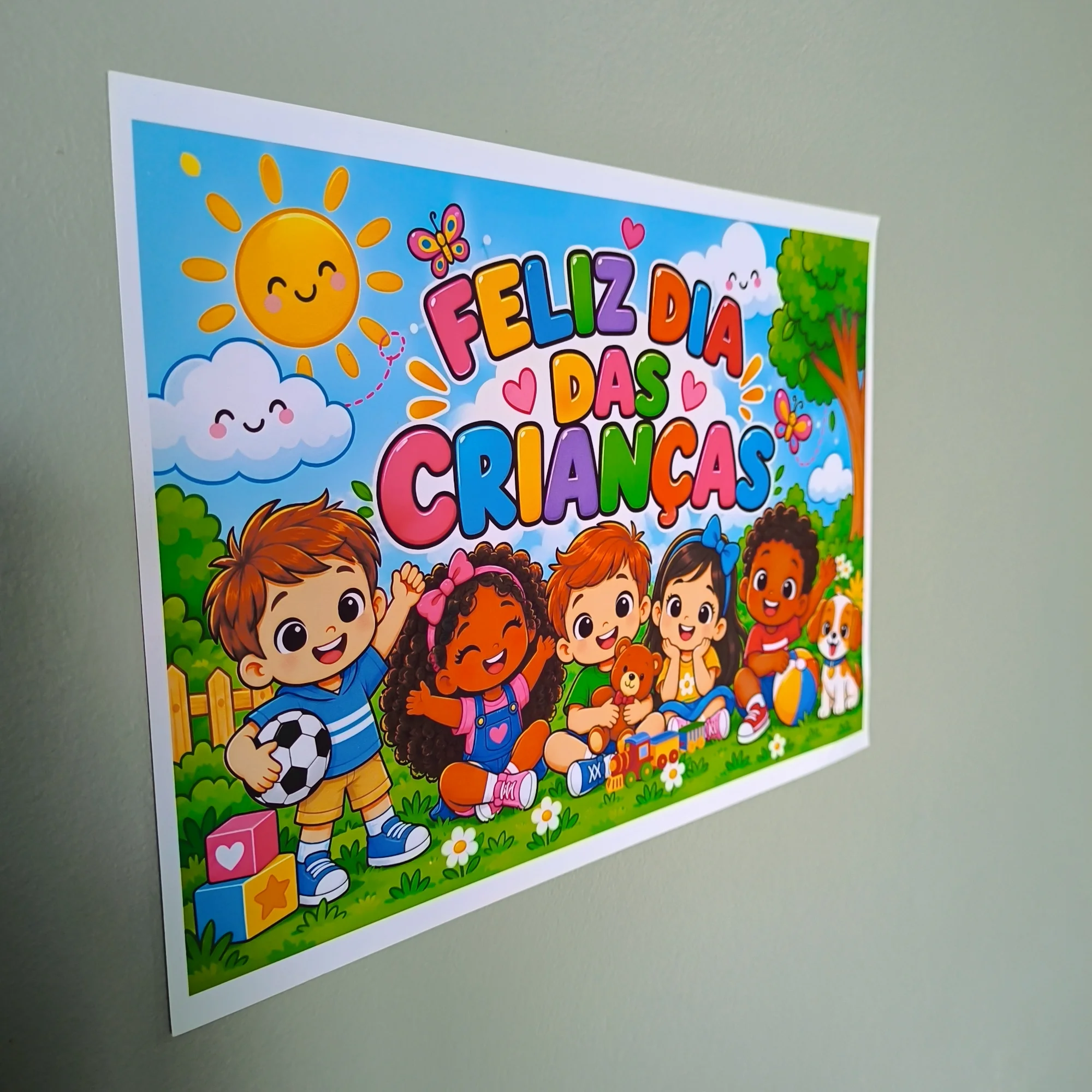 Painel Dia das Crianças – Decoração Escolar — amostra 3: Painel colorido de Dia das Crianças para decorar a escola e criar…