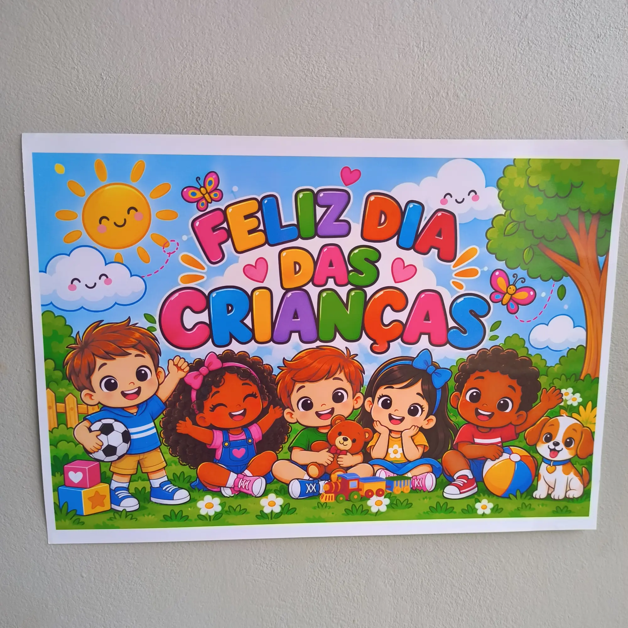 Painel Dia das Crianças – Decoração Escolar — amostra 4: Painel colorido de Dia das Crianças para decorar a escola e criar…