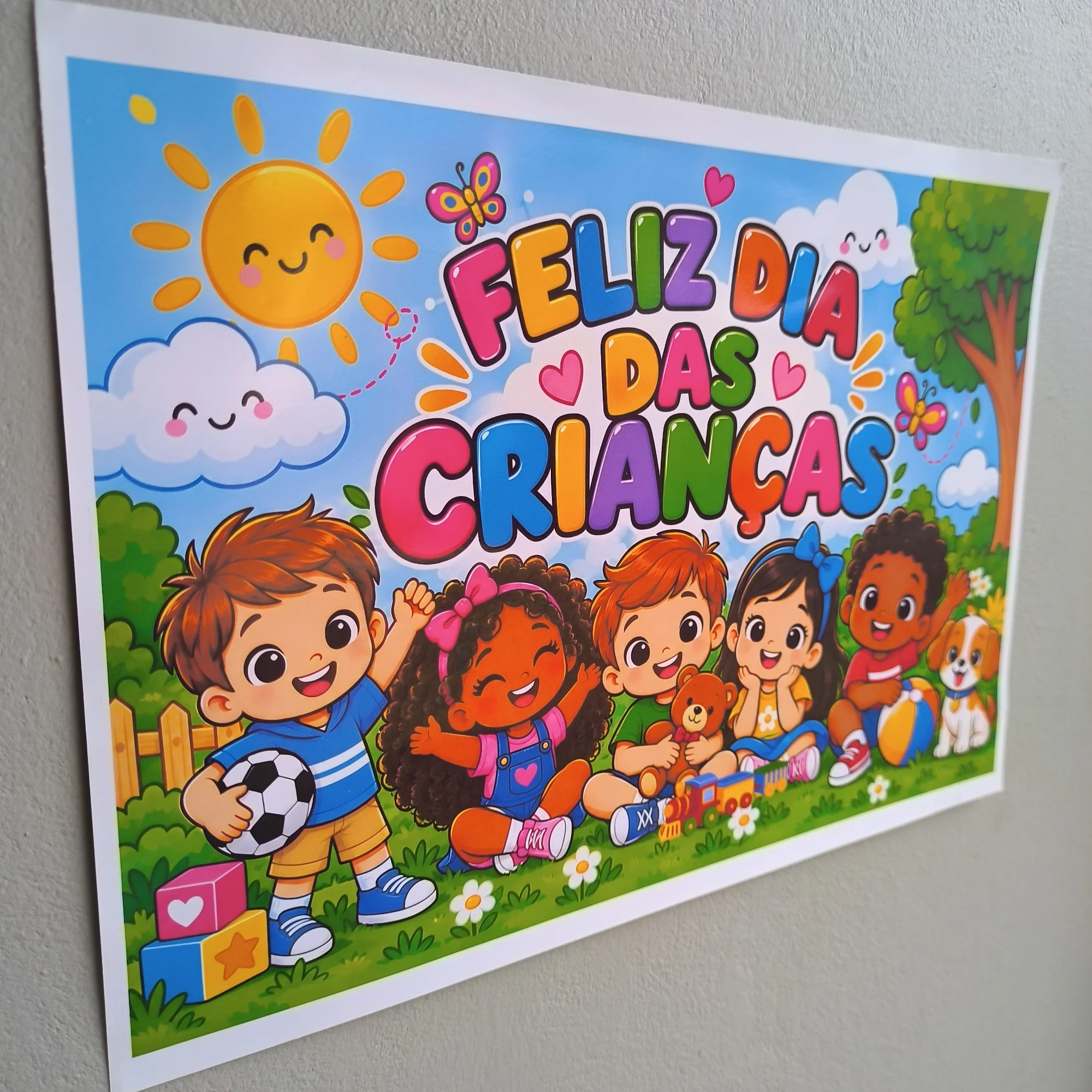 Painel Dia das Crianças – Decoração Escolar — amostra 5: Painel colorido de Dia das Crianças para decorar a escola e criar…