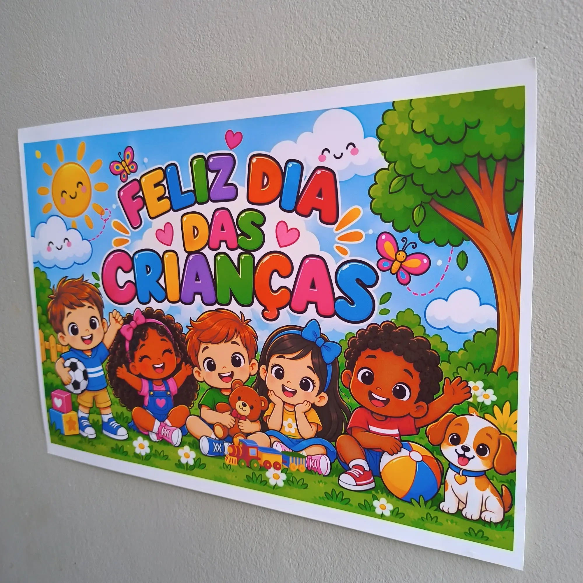 Painel Dia das Crianças – Decoração Escolar — amostra 6: Painel colorido de Dia das Crianças para decorar a escola e criar…