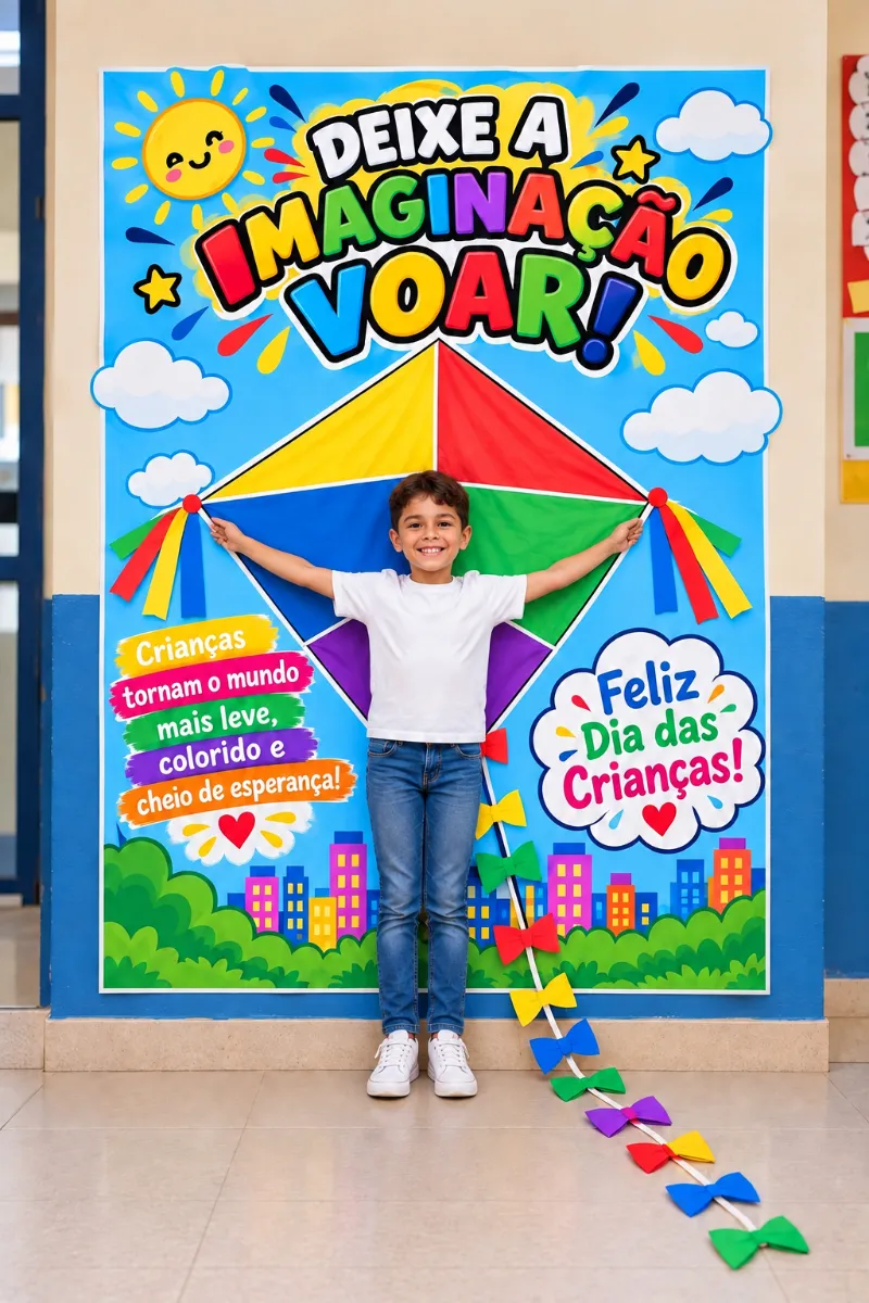 Painel Dia das Crianças – Deixe a Imaginação Voar — amostra 1: PAINEL DIA DAS CRIANÇAS – “DEIXE A IMAGINAÇÃO VOAR!” ✨📸