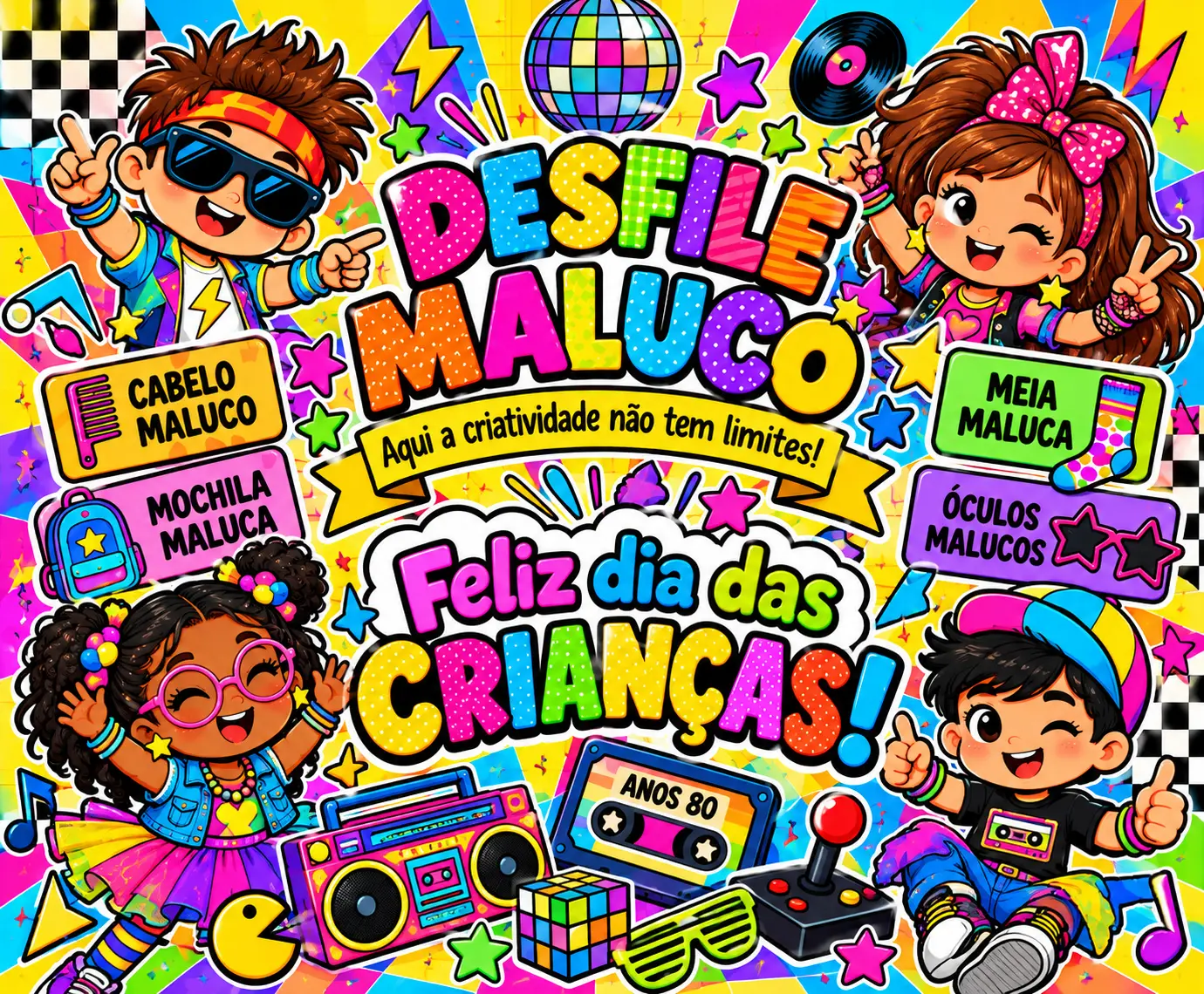 Painel dia das Crianças Desfile Maluco 2 modelos Educação Infantil Pdf — amostra 3: Painel Desfile Maluco Anos 80 , dois… Painel dia das Crianças Desfile Maluco 2 modelos Educação Infantil Pdf — amostra 3: Painel Desfile Maluco Anos 80 , dois…