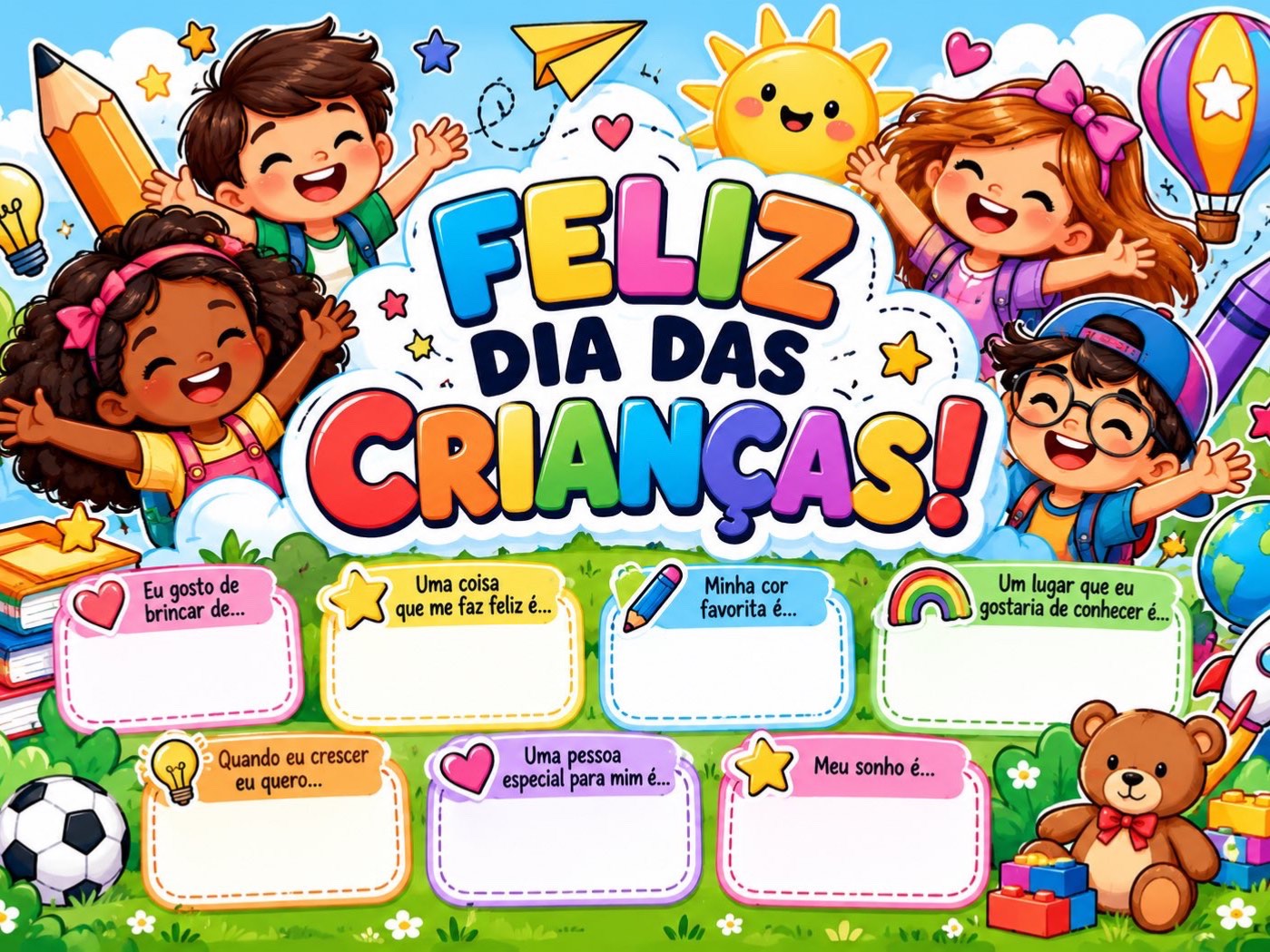 Painel Dia das Crianças Interativo – Feliz Dia das Crianças — amostra 1: Painel Dia das Crianças interativo para Ensino…
