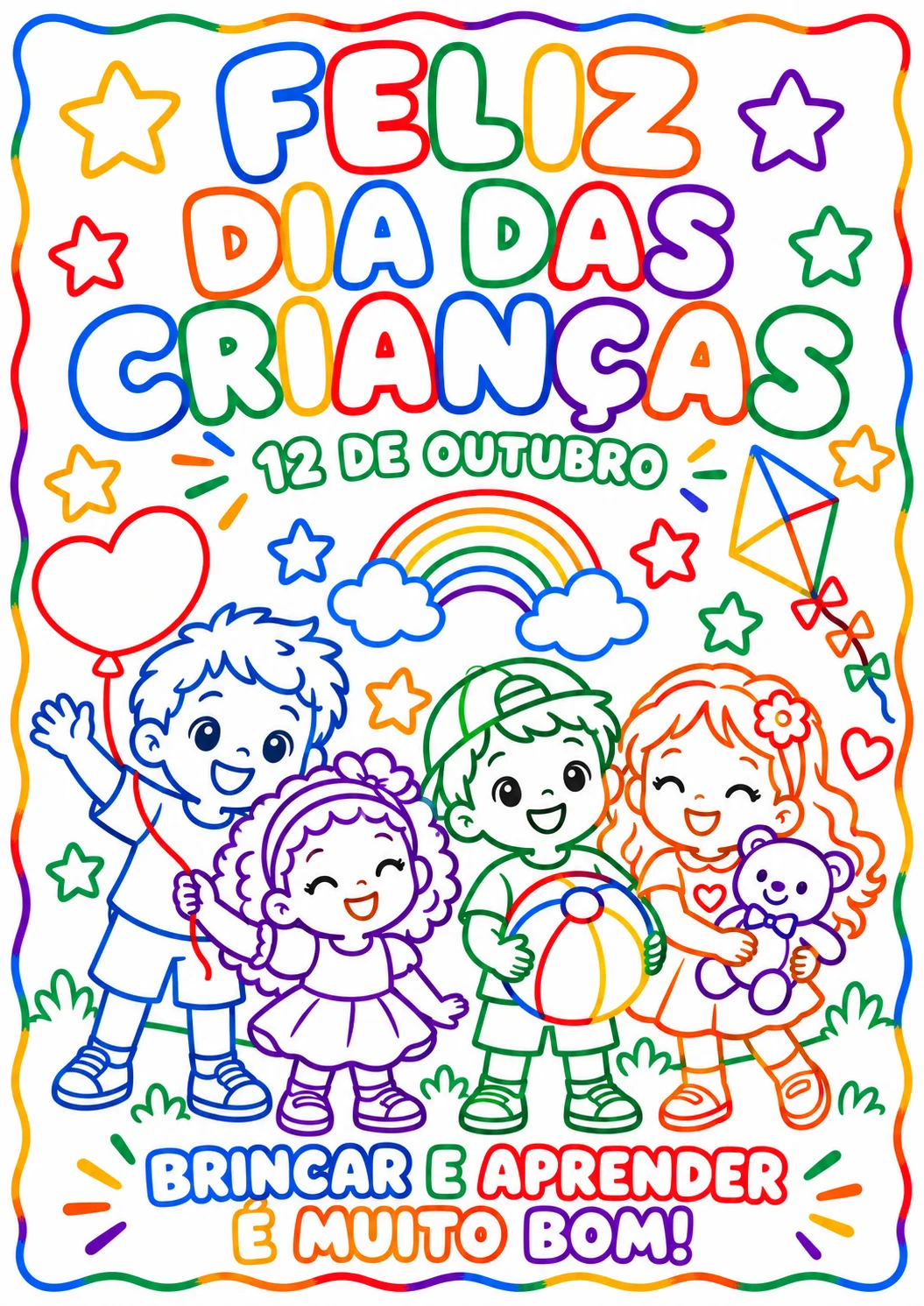 Painel Dia das Crianças para Colorir – 36 Folhas A4 com Contornos. — amostra 3: Transforme a comemoração do Dia das…