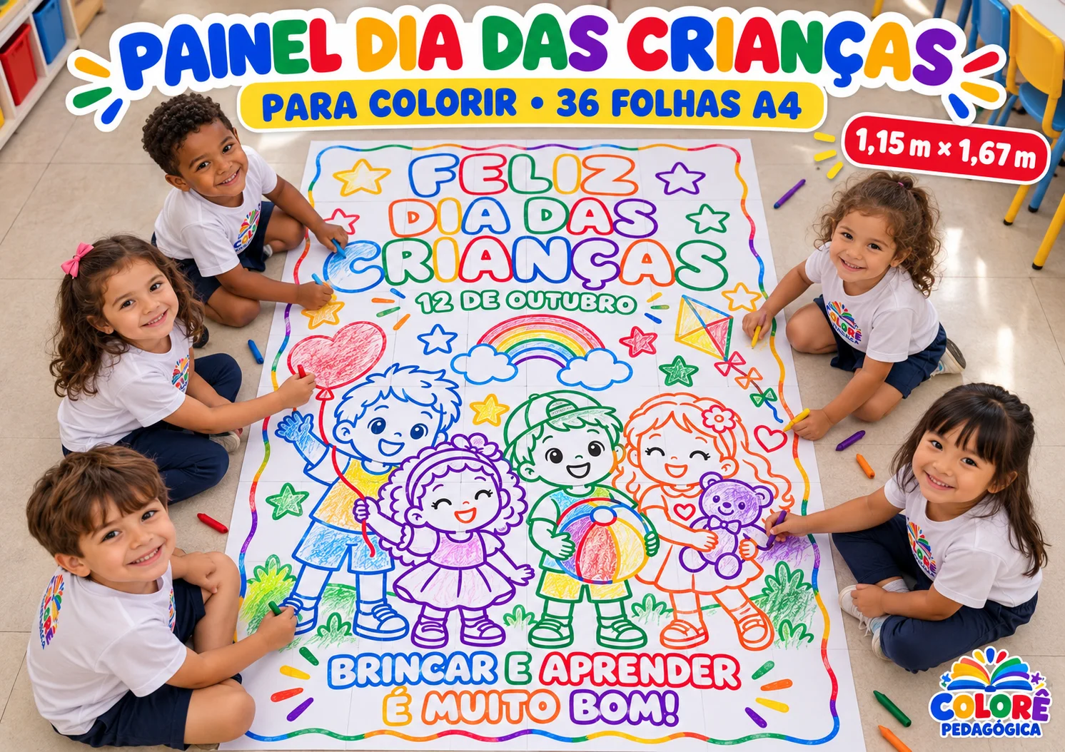 Painel Dia das Crianças para Colorir – 36 Folhas A4 com Contornos. — Alfabetização para Educação Infantil: Transforme a…