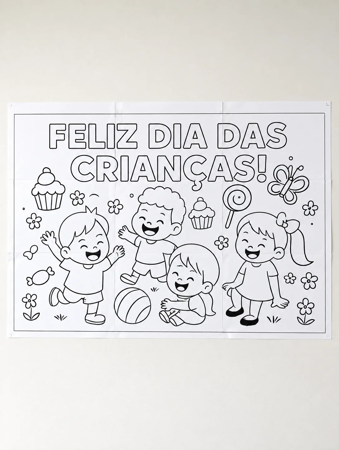 Painel Dia das Crianças para Colorir – PDF para Imprimir — capa do material