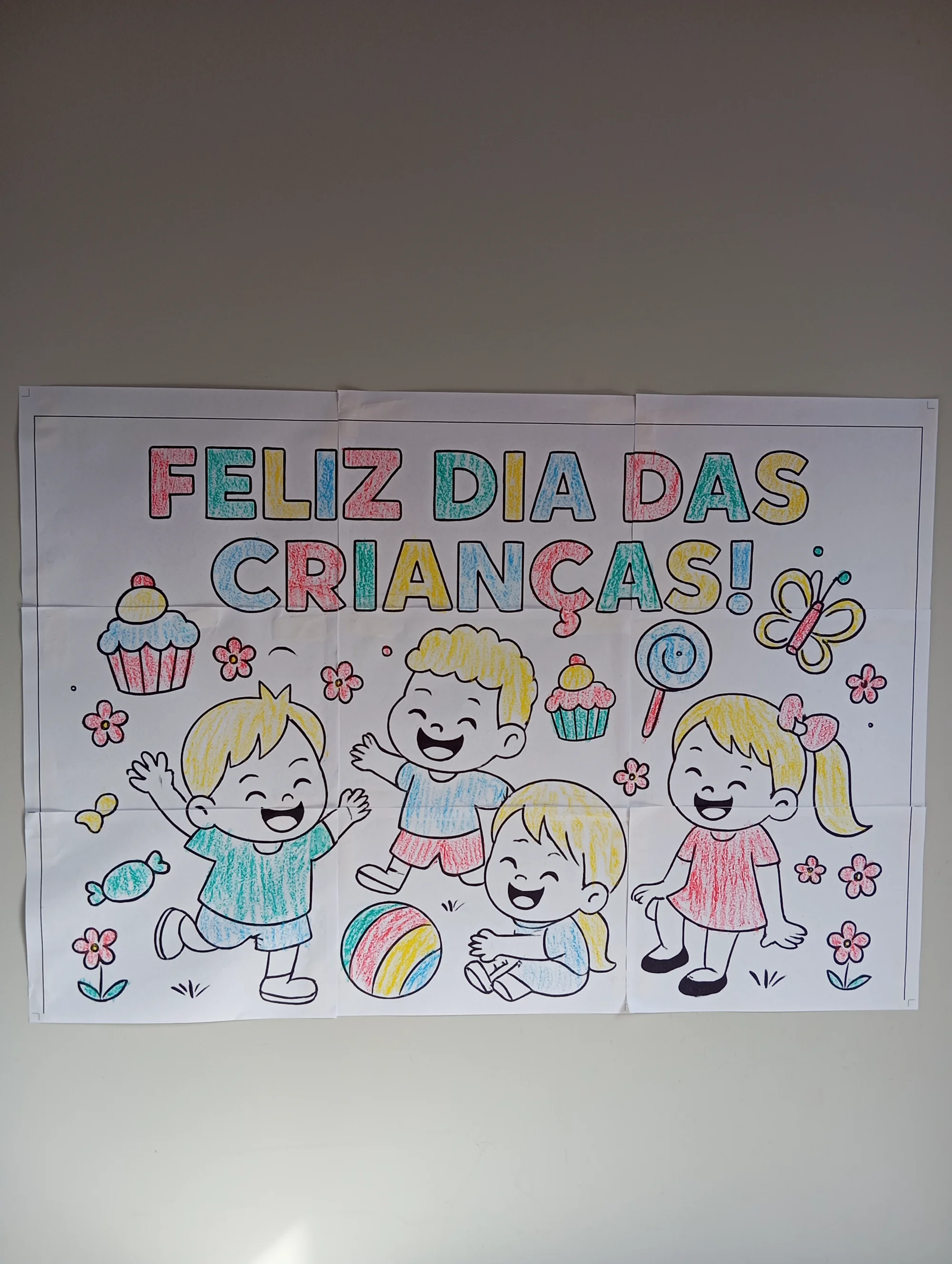 PAINEL DIA DAS CRIANÇAS PARA COLORIR — amostra 1: Painel coletivo para colorir e montar em 12 folhas A4, promovendo…