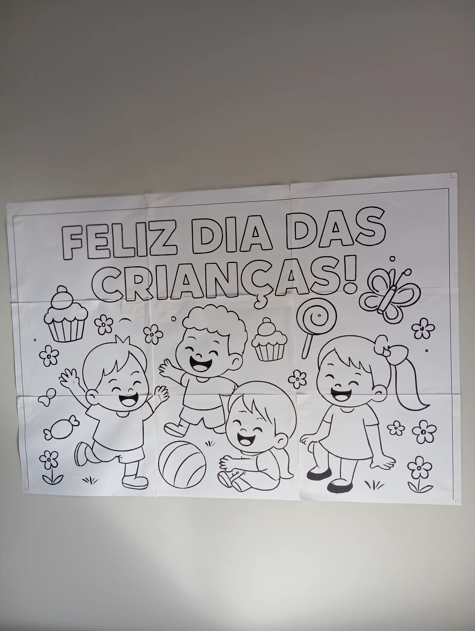 PAINEL DIA DAS CRIANÇAS PARA COLORIR — amostra 4: Painel coletivo para colorir e montar em 12 folhas A4, promovendo…