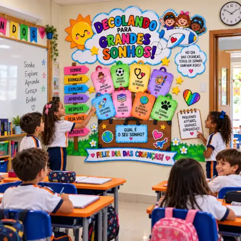 Painel Dia das Crianças para Imprimir – Decolando para Grandes Sonhos — amostra 1: O material contém