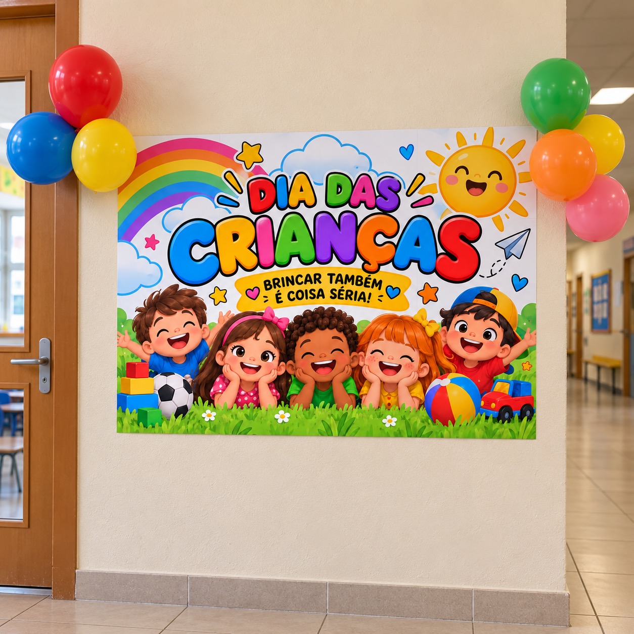 Painel Dia das Crianças para Imprimir – Decoração Escolar em 8 A4 — amostra 3: Painel Dia das Crianças em PDF com 8 folhas A4