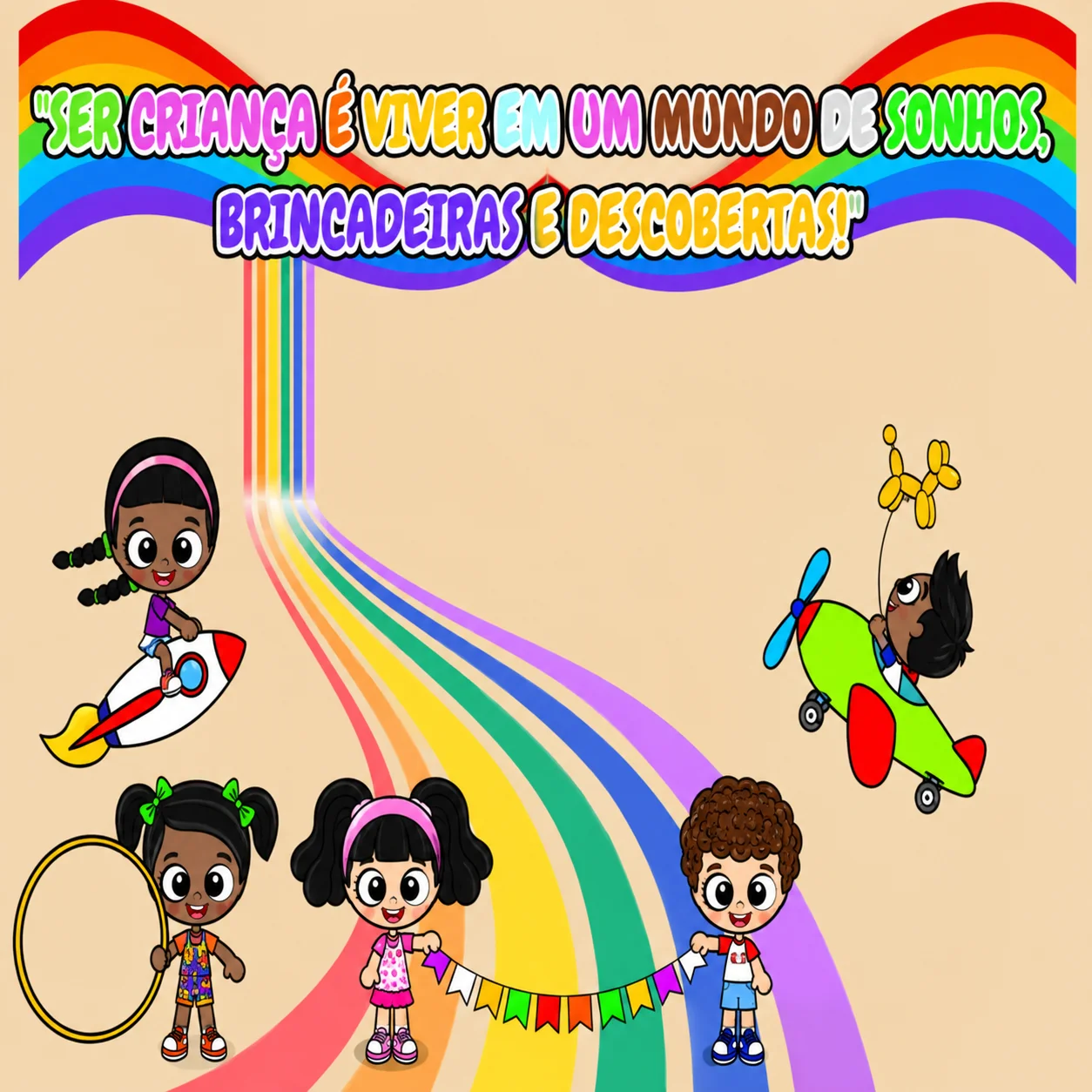 Painel Dia das Crianças Ser Criança é Viver em um Mundo de Sonhos — amostra 4: Painel colorido e encantador para comemorar…