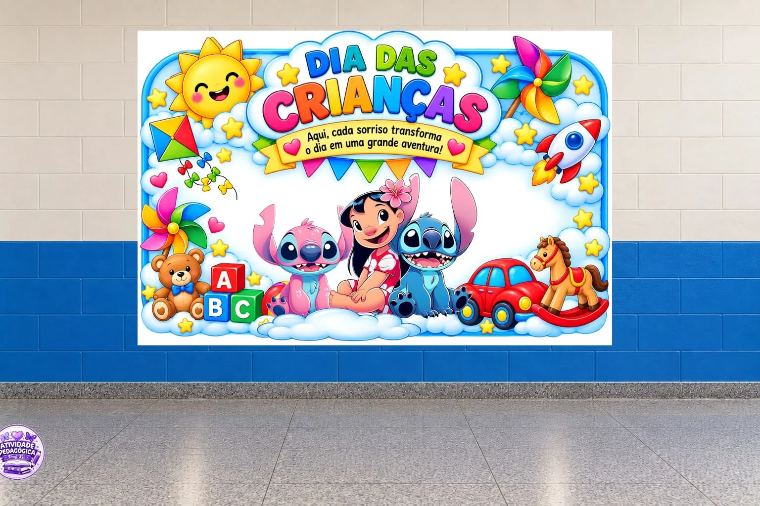 PAINEL DIA DAS CRIANÇAS – STITCH 💙🌈 — capa do material