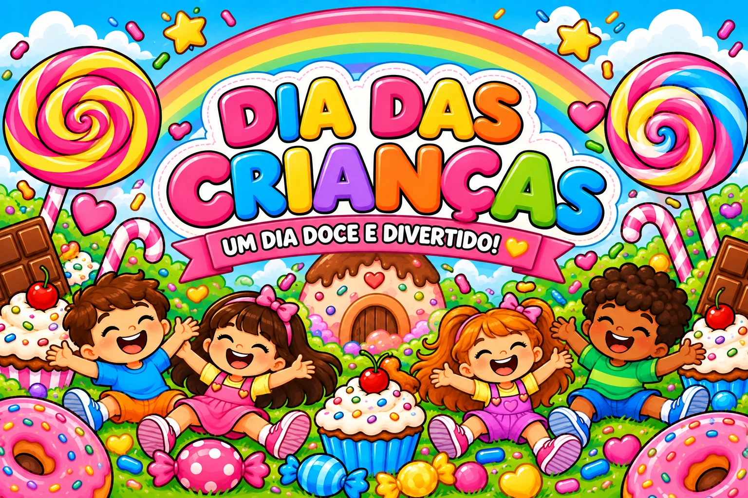 Painel Dia das Crianças Tema Doces – Decoração Escolar em PDF — capa do material
