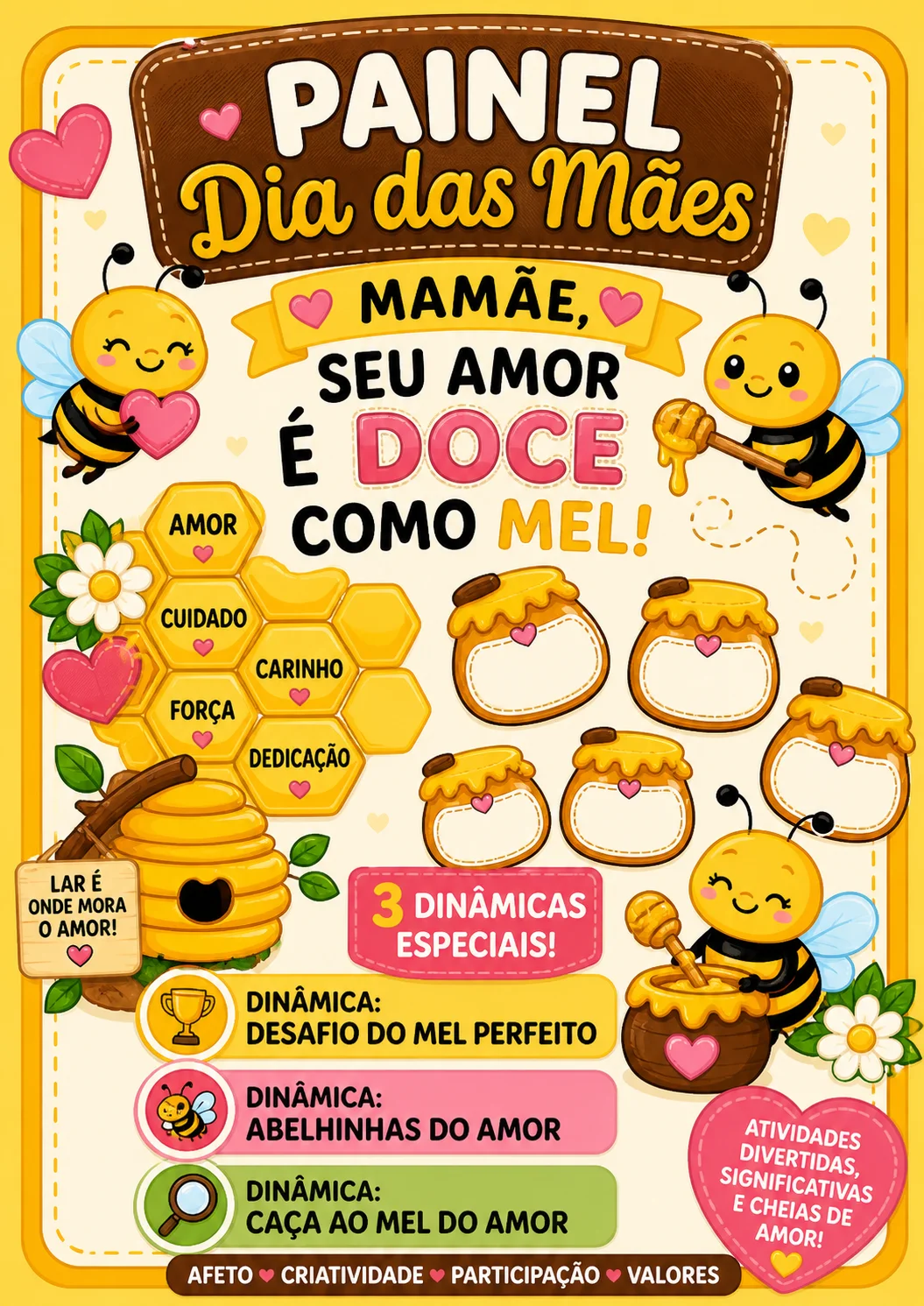 PAINEL DIA DAS MÃES – “MAMÃE, SEU AMOR É DOCE COMO MEL!” — amostra 2: Encante sua sala de aula com esse painel lindo,…