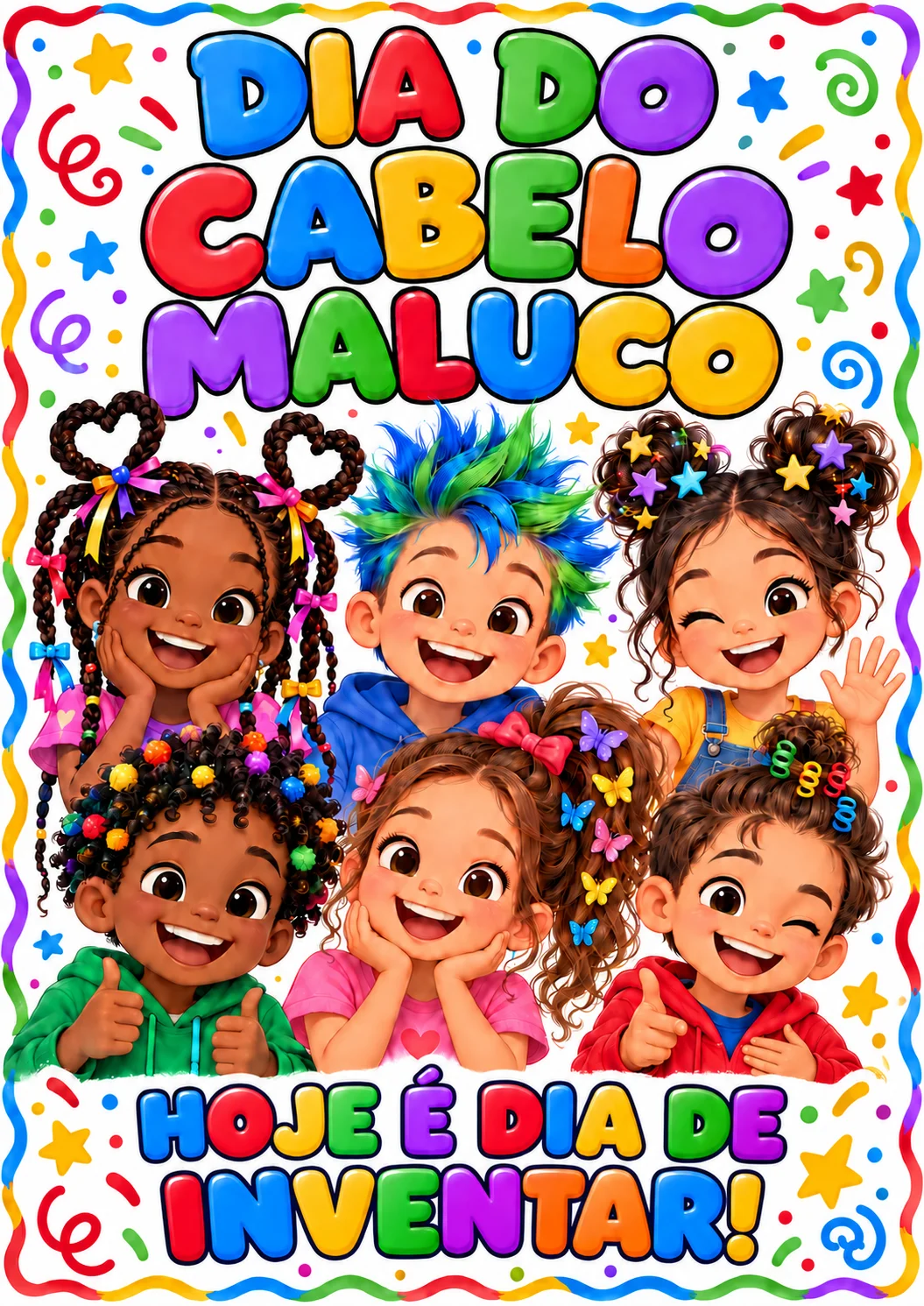 Painel Dia do Cabelo Maluco — 16 Folhas A4 para Imprimir — amostra 3: Decore a escola com um painel alegre para o Dia do…