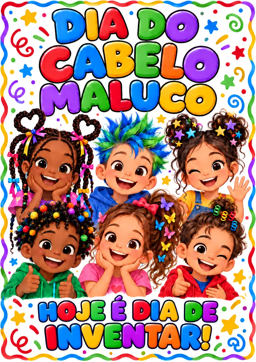 Painel Dia do Cabelo Maluco — 16 Folhas A4. — amostra 2: Decore a escola com um painel alegre para o Dia do Cabelo Maluco