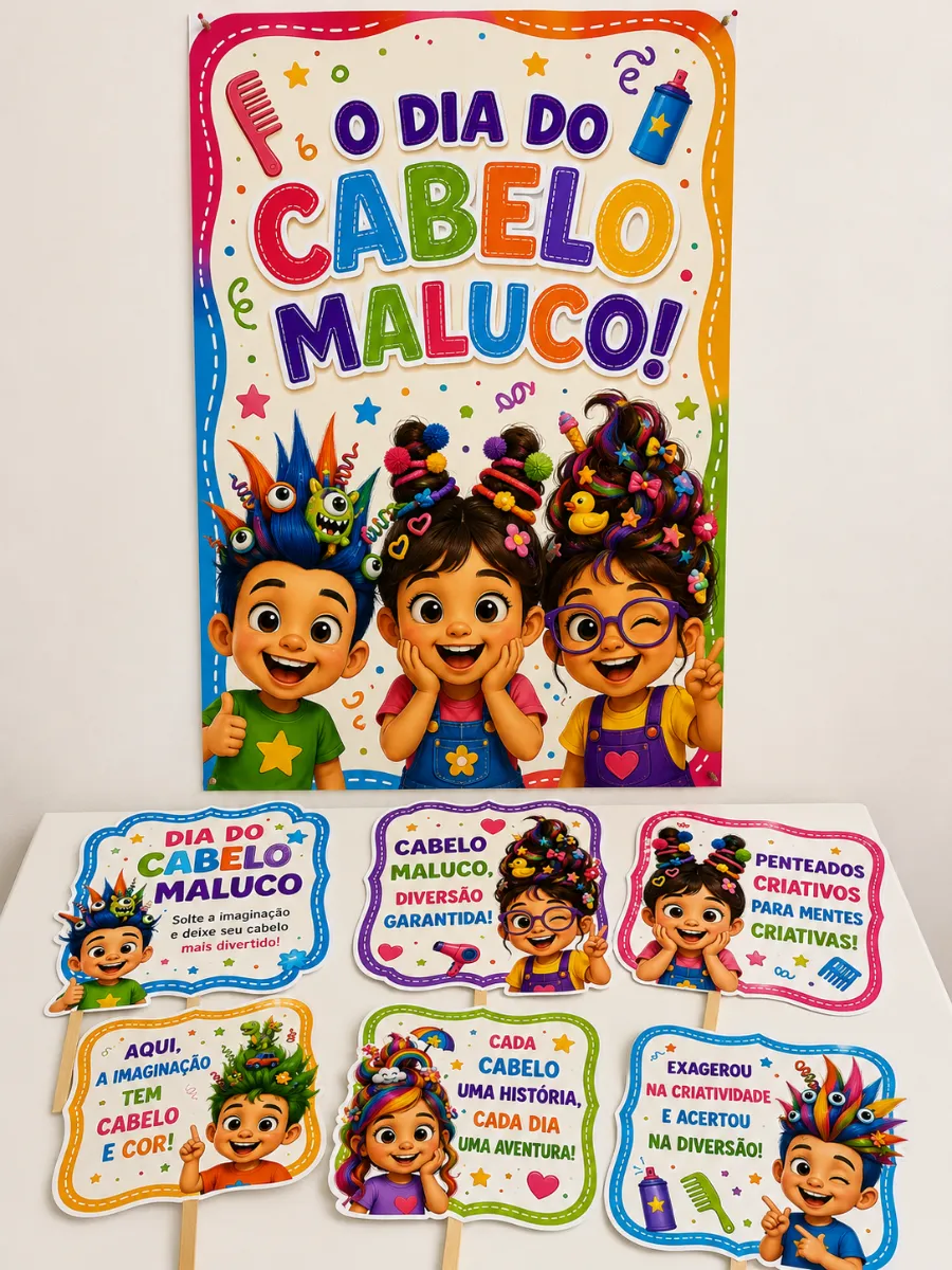 Painel Dia Do Cabelo Maluco + Plaquinhas Em PDF — amostra 1: Painel Dia Do Cabelo Maluco + Plaquinhas Para Educação…