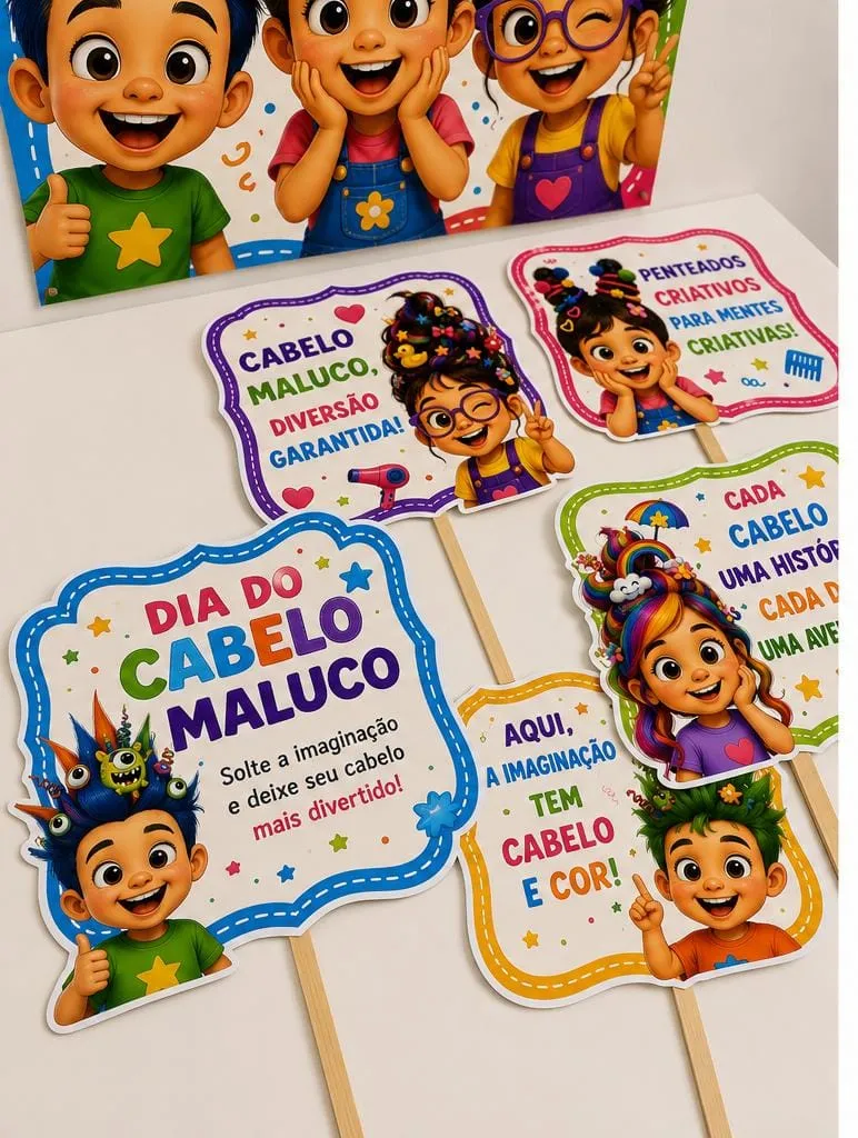 Painel Dia Do Cabelo Maluco + Plaquinhas Em PDF — amostra 4: ✨ IDEAL PARA