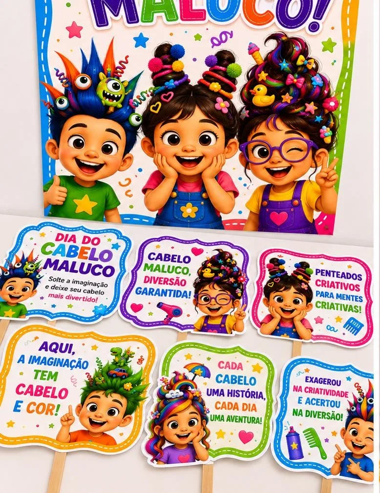 Painel Dia Do Cabelo Maluco + Plaquinhas Em PDF — amostra 5: ✔ Dia do Cabelo Maluco ✔ Educação Infantil ✔ Anos Iniciais ✔…