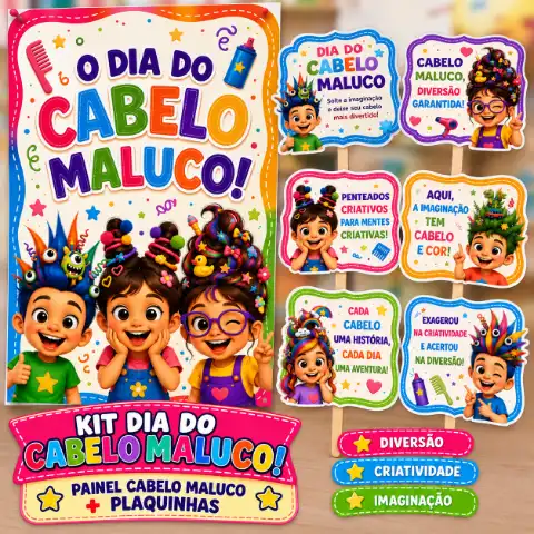 Painel Dia Do Cabelo Maluco + Plaquinhas  Em PDF — capa do material