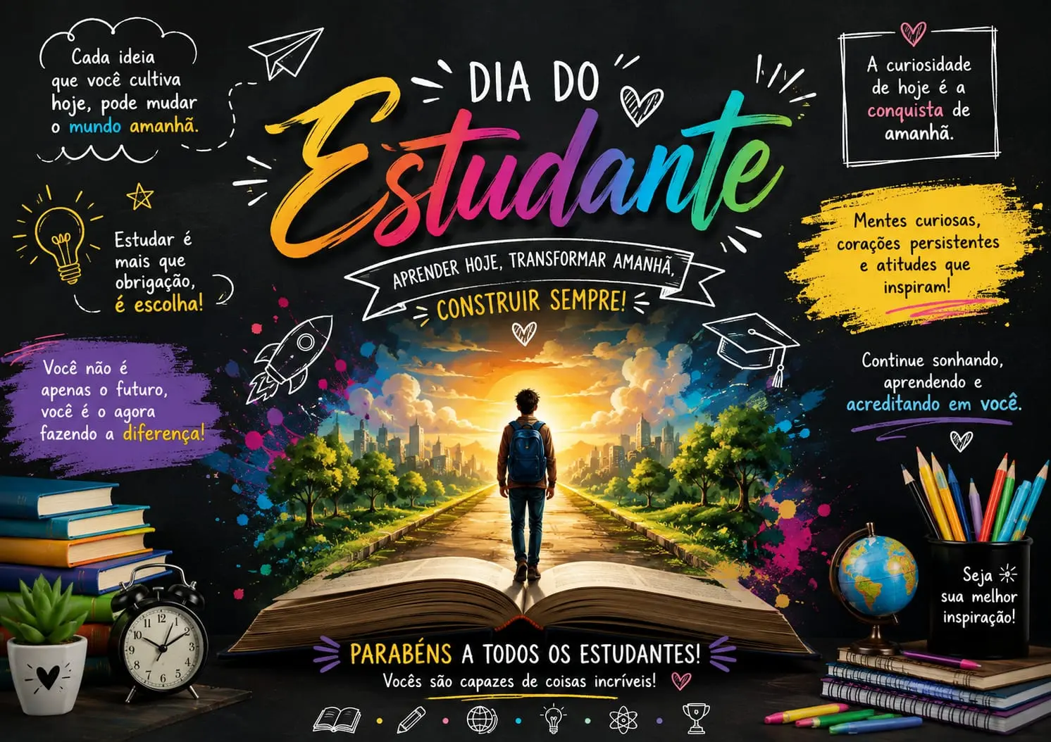 🎓✨ Painel Dia do Estudante – 20 Folhas A4 ✨🎓 — amostra 1: 🎓✨ Painel Dia do Estudante – 20 Folhas A4 ✨🎓