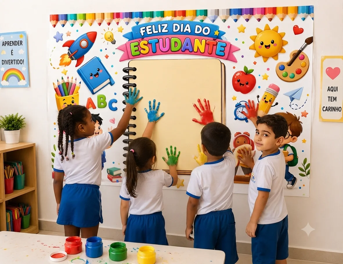 Painel Dia do Estudante para Imprimir | Atividade Interativa com Mãozinha — capa do material