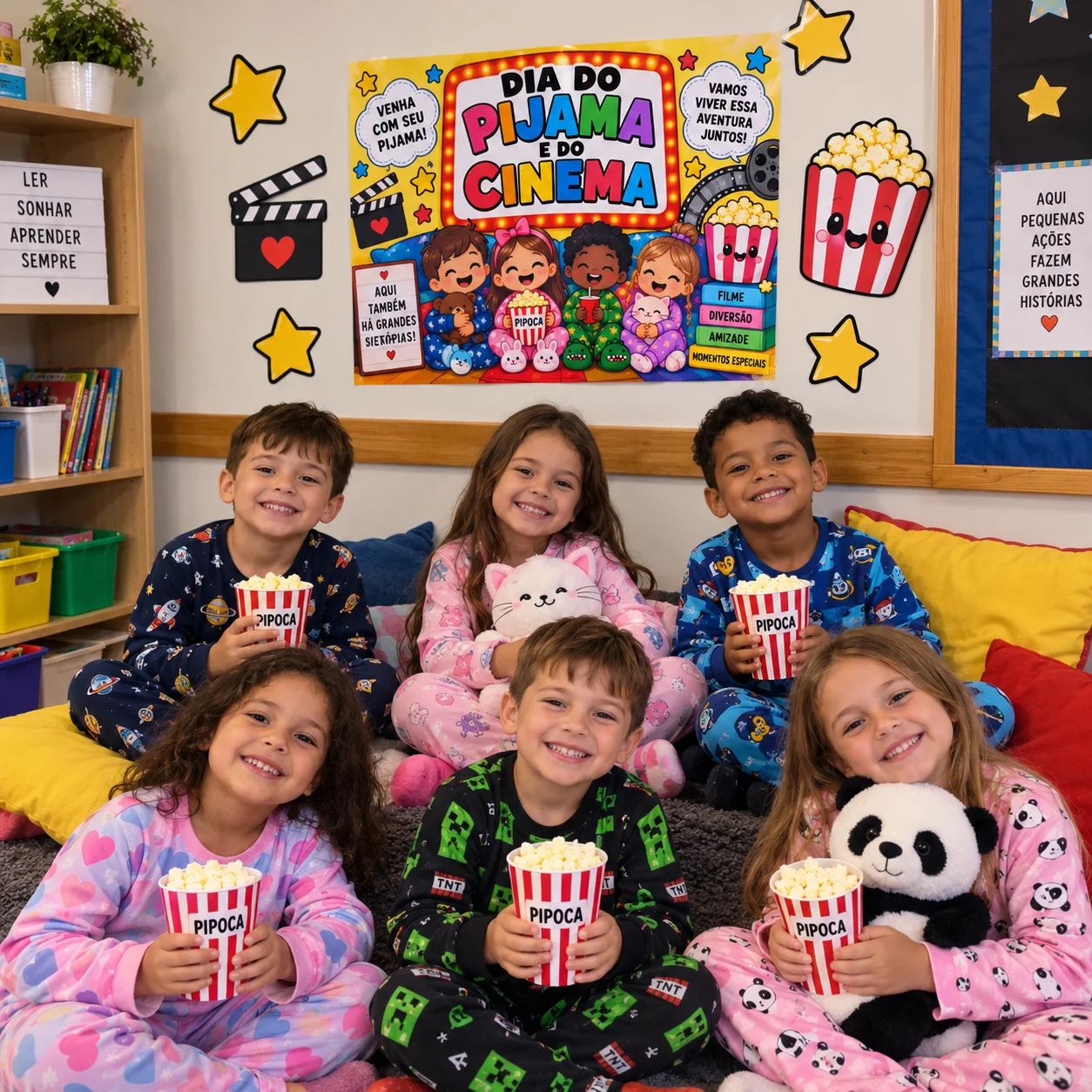 Painel dia do Pijama, dia do cinema — capa do material