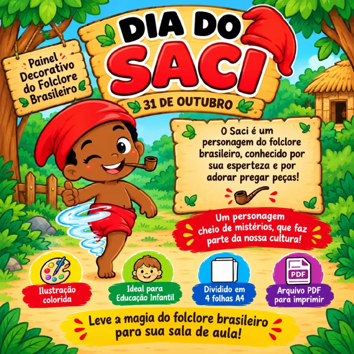 Painel Dia do Saci – Folclore Brasileiro | Decoração em PDF — Datas comemorativas para Educação Infantil: Painel Dia do…
