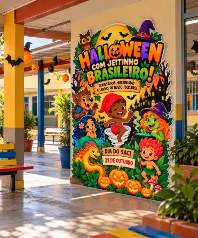 Painel Dia do Saci - Halloween com jeitinho Brasileiro — amostra 1: Um painel para celebrar o Halloween valorizando nossa…